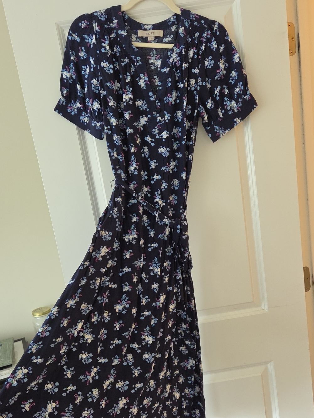 LOFT Navy Floral Wrap Midi Dress